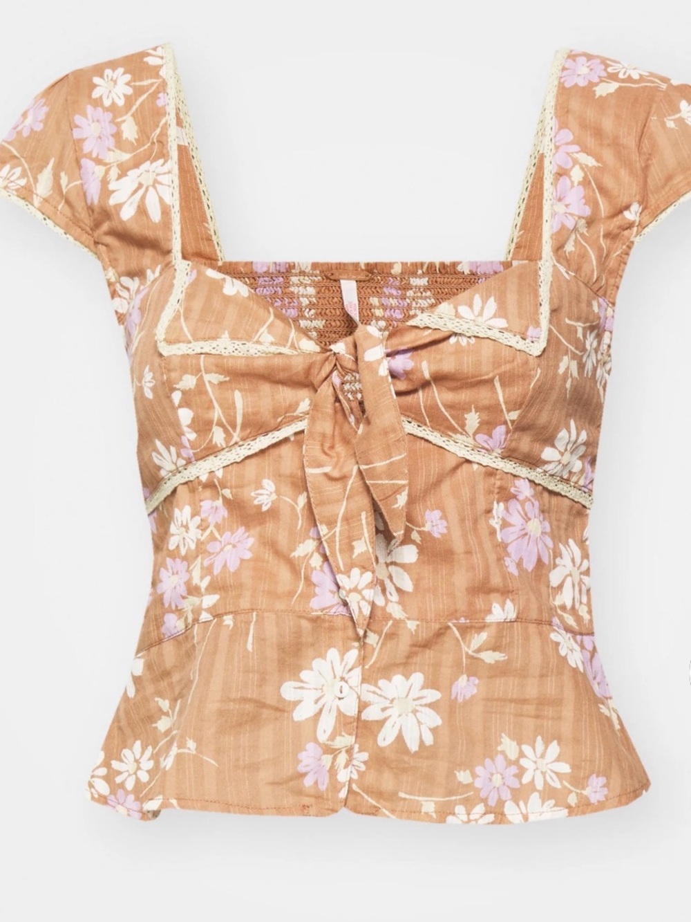 Free People NWT Floral Tie-Front Call Me Baby Women's Top - Meerkat